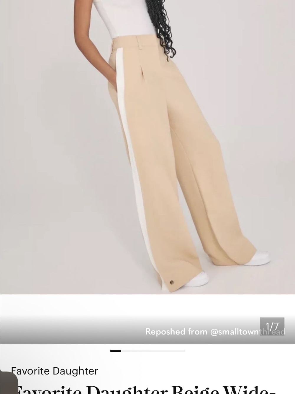 Favorite Daughter Beige Wide-Leg Pants with White Side Stripe